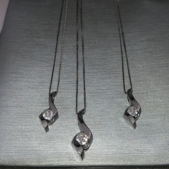 Set of 3 Solid 14K White Gold Natural Diamond Solitaire Necklace Designer Sirena - Picture 11 of 16
